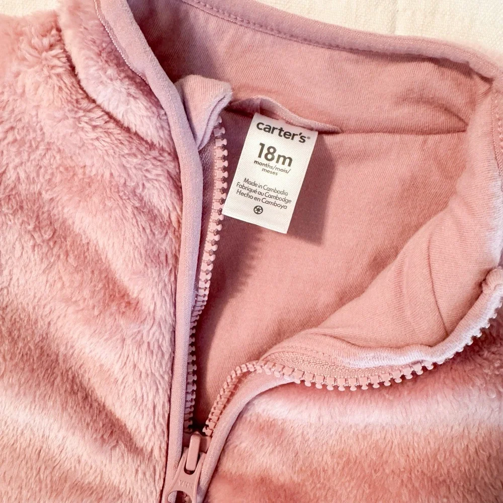 Osh Kosh Pink Fleece Jacket Size 18 Months- Pink-‎ Soft Jersey Lined- Zip Up